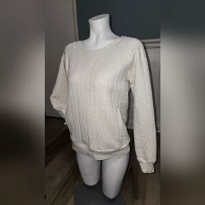 Prana Small Cream Crew Neck Sweater Knit Texture